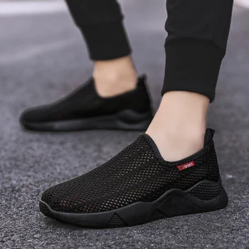 

2019 Summer Plus Size 39-44 Male Black Shoes Fashion Breathable Mesh Men Shoes Non-slip Rubber Sole Man Shoes Men Fashion