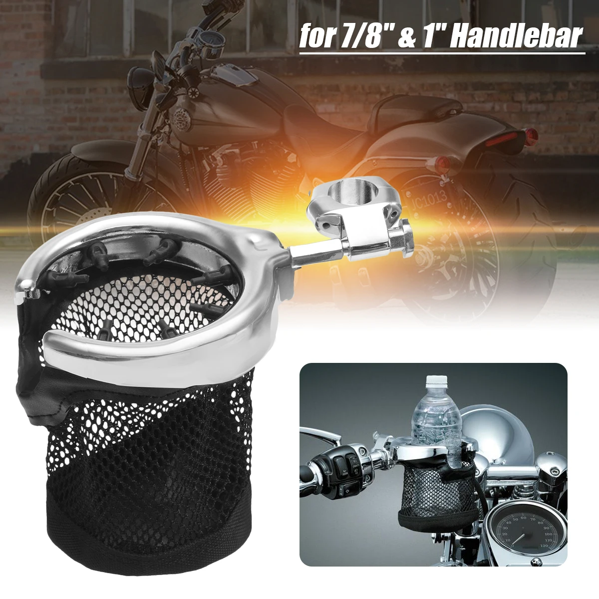 

Motorcycle Handlebar Drink Cup Holder Iron Metal Chrome Universal for Harley Davidson Fits 7/8" & 1" handlebars
