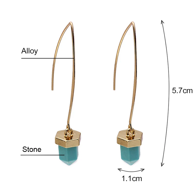 В богемном стиле, с голубым камнем длинные Позолоченные каплевидные серьги с квадратными для Для женщин Новое модное большое Золотое наполнение, цветные крюки серьги Специальный подарок ювелирных изделий