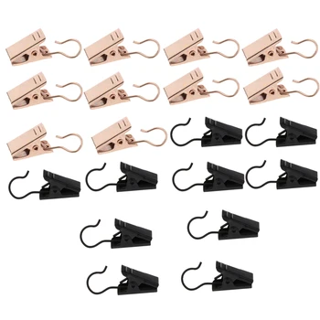 

20Pcs Heavy Duty Curtain Clips with Hook Spring Clamps Hanger Clips Gold + Black