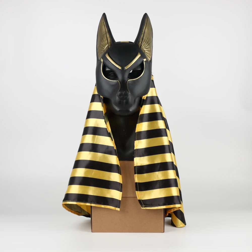 Egyptian Anubis Cosplay Face Mask With Headscraf PVC Canis spp Wolf Head Jackal Animal Masquerade Party Halloween Fancy Dress (3)