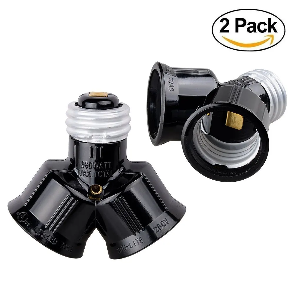 1 Socket E27 to 2 Socket E27 Base Socket Light Bulb Adapter Plug