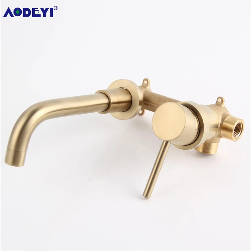 Billig Neue 210MM Massivem Messing Wand Montiert Becken Wasserhahn Bad Mischbatterie Heißer und Kalten Wasserhahn 360 grad rotation Auslauf