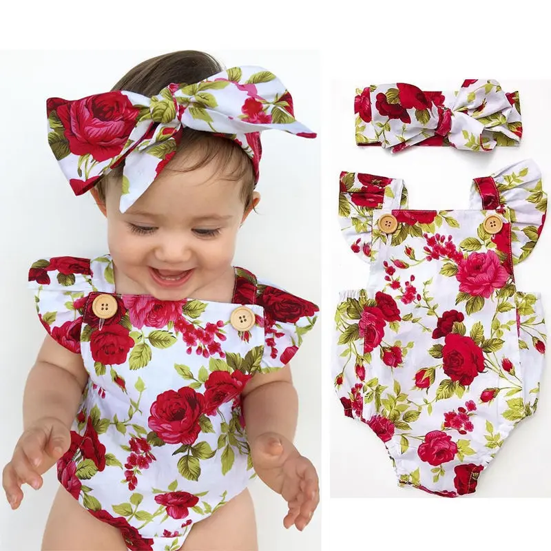 Детская одежда для новорожденных девочек с цветочным принтом Комбинезон, боди, повязка на голову, комплекты одежды Одежда для маленьких девочек, хлопковая кофта для детей милый боди