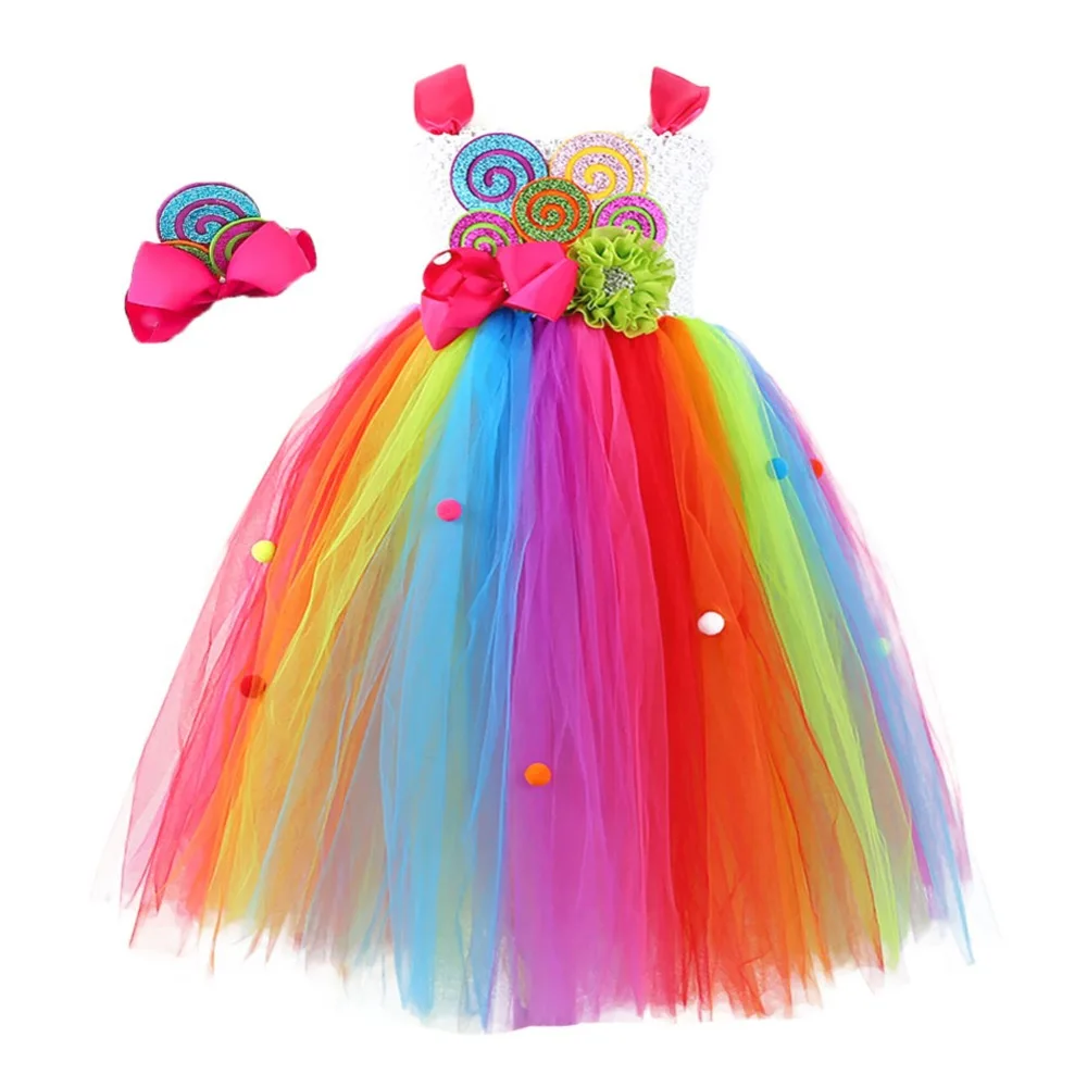 

Sweet Spring Autumn Candy Color Ployester Voile Baby Girl Dresses for Girls Clothes 10yrs Rainbow O-neck Birthday Party Dress 12