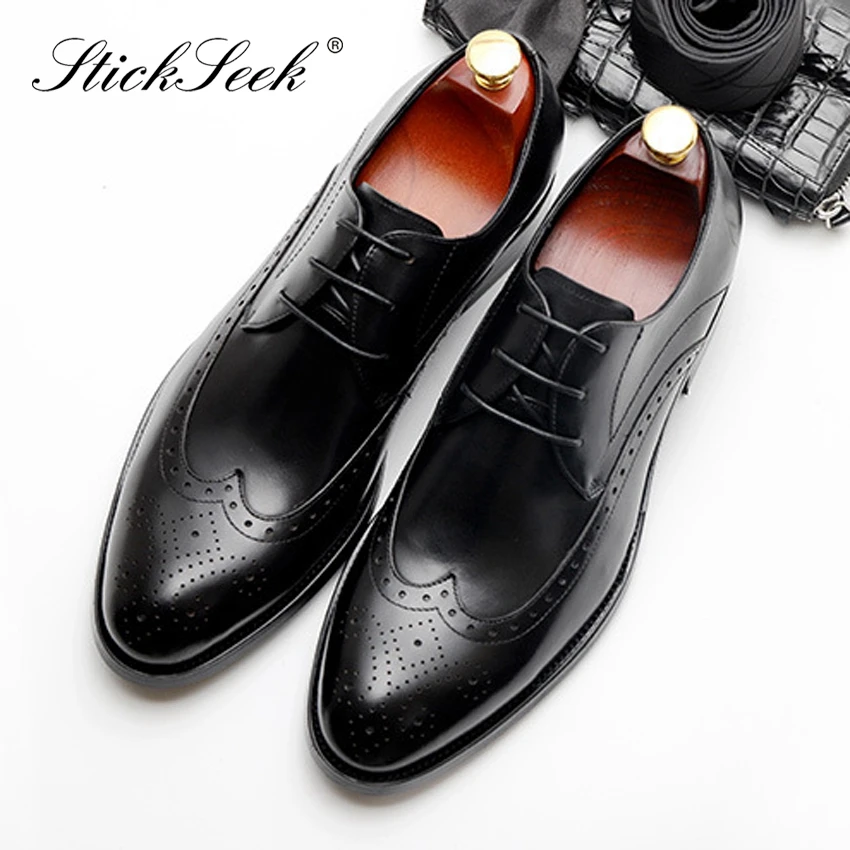 

British Designer Genuine Leather Formal Dress Wingtip Brogue Shoes Round Toe Derby Men's Handcrafted Wedding Party Oxfords SG121