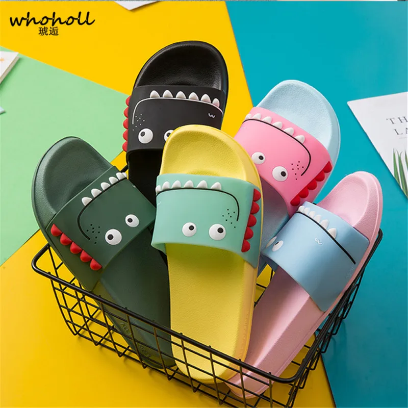 

WHOHOLL Men's Slippers Women Message Dinosaur Men Shoes Eyes Flip Flops Cartoon Male Sandals Soft Soles Summer Couples Man