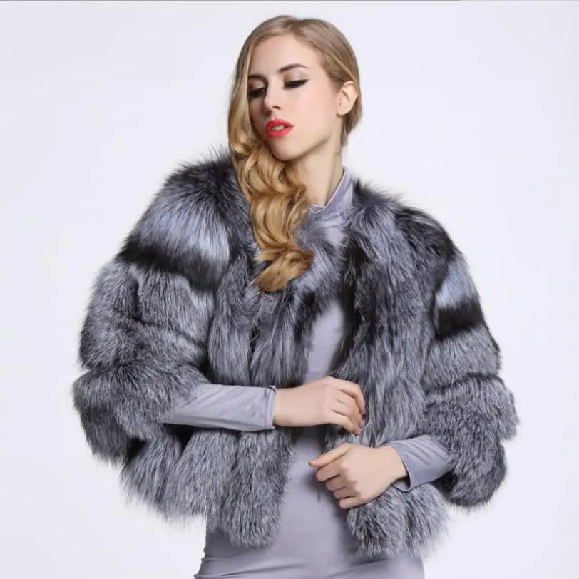 

XS-4XL fashion Winter Women Luxury Faux Fox Fur Coat Fashion Fur Stitching jacket Thicker Warm Fox Fur Outwear Feminino L1715