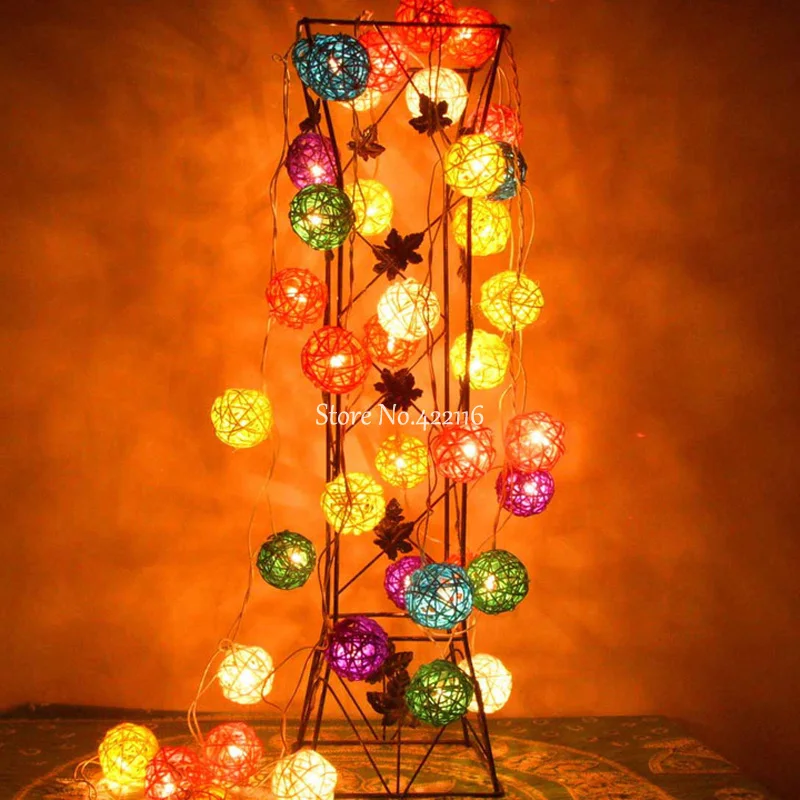 5 m/m 10 m LED Luces de Navidad al aire libre interior 5 cm bolas decorativas de ratán cadena Led Luces de hadas guirnalda Luces Led Para Fiestas