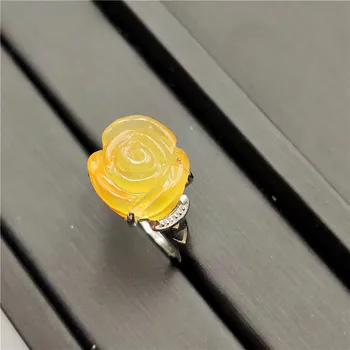 

13x13mm Natural Yellow Amber Ring Gemstone For Woman Man Wedding Engagement AAAAA 925 Sterling Silver Adjustable Rings Jewelry
