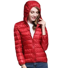 Осень-зима Повседневное Для женщин Теплый пуховик Для женщин ультра легкий Куртка–пуховик на 90% белом утином пуху Тонкий с капюшоном Женские Outwears LJ0333
