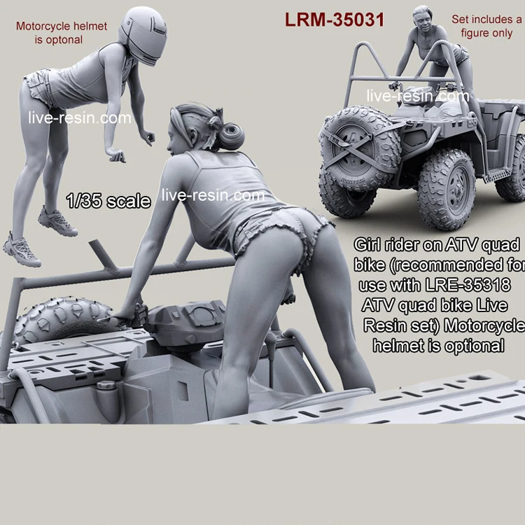 

1/35 Girl rider on ATV quad bike, 2 heads, No ATV locomotive, Resin Model Soldier GK, Unassembled and unpainted kit