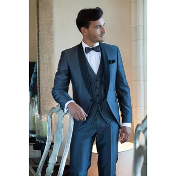 

2018 Men'ssuit New Work Slim Fit High Quality Blue Jacket Pants Wedding Prom Banquet Suit Men Groom Tuxedo (Jacket+Pants+Vest)