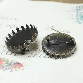 

free shipping!!! 100pcs/lot 25mm pad brass Antique bronze imperial crown safety brooch jewelry findings