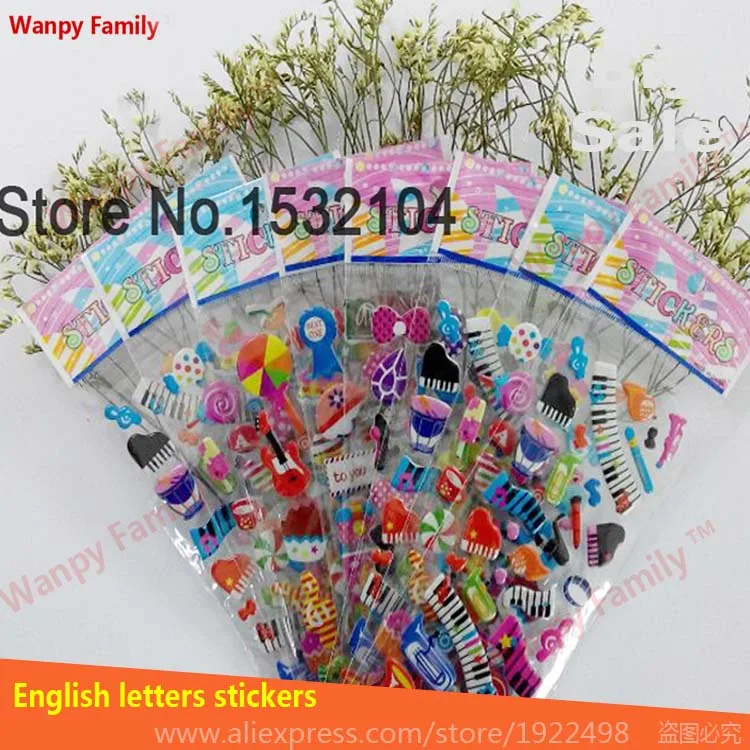 

10 Pcs/Set Musical instruments wall stickers Cartoon Guitar Piano Bubble Stickers For Kids Stationery stickers
