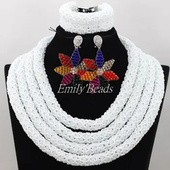 

2016 Latest African Beaded Jewelry Set Bridal Jewelry Set White Nigerian Wedding Beads With Flower Earrings Jewelry Set AIJ728