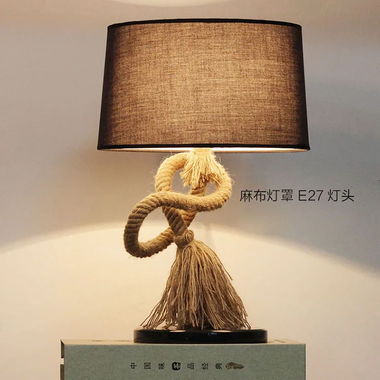 Американская сельская конопляная веревка настольная лампа. Настольная лампа в стиле ретро, прикроватные светильники для спальни, винтажная железная лампа для бара, кафе, кабинета