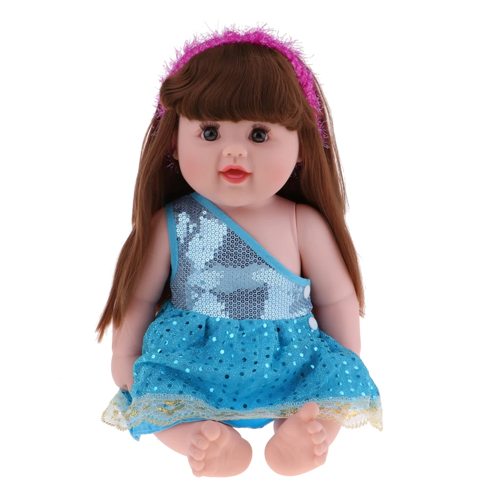 

50cm Lifelike Vinyl Baby Doll Costumed Newborn Girl Kid Learning Toy Blue