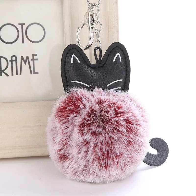 

Cartoon Pompom Keychain Rabbit Fur Ball Cat Key Chains Women Bag Pendant Leather Plush Car Keyring Holder Jewelry Gift