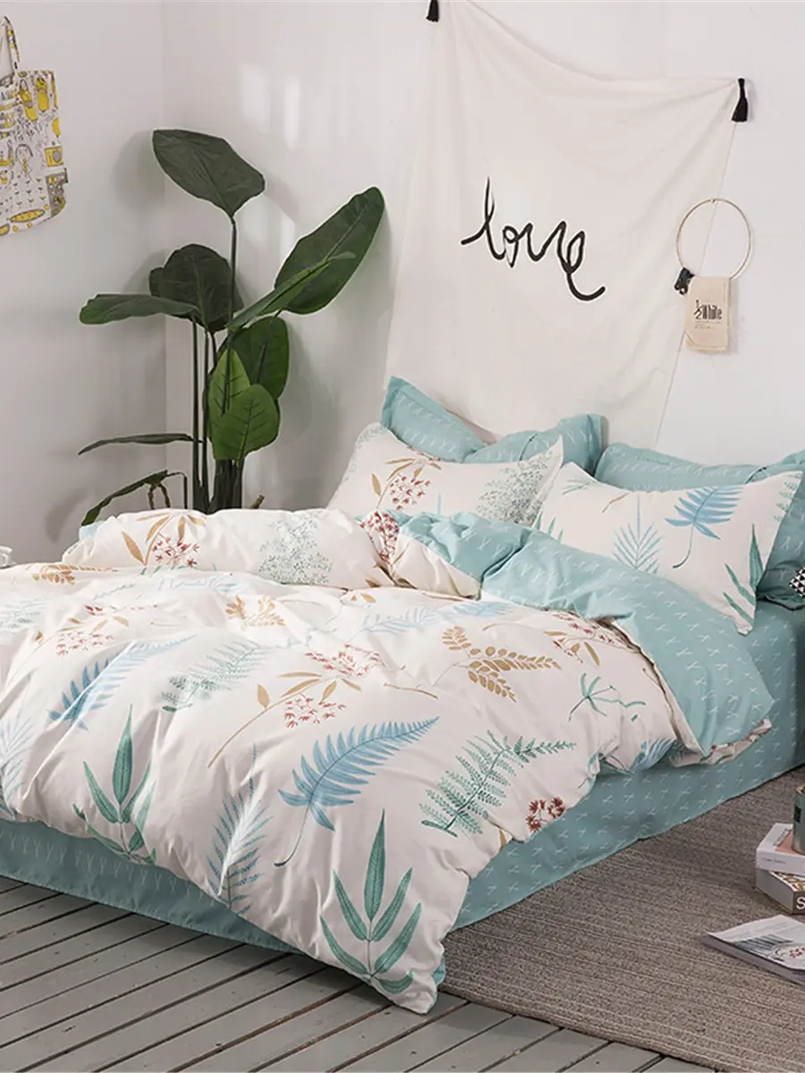 

4Pcs Bedding Set Simple Pastorable Plants Floral Emerizing Comfy Supple Duvet Cover Set