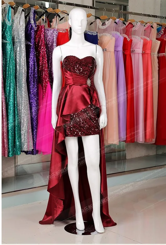 Плюс размер элегантное женское без бретелек лиф сердечком с блестками кружева блестка Высокое и Низкое Вечернее платье Выпускной А-силуэт платья TK258 - Цвет: Wine red