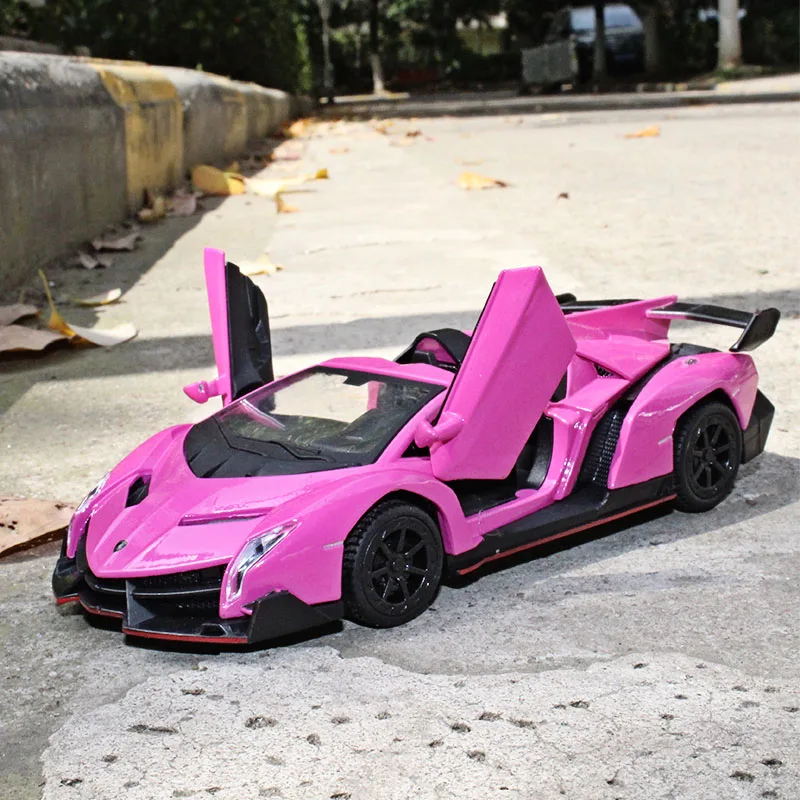 

1:32 Diecast Lambo Hood Sports car Alloy car model Sound and light pull back function The door can be opened kids toys