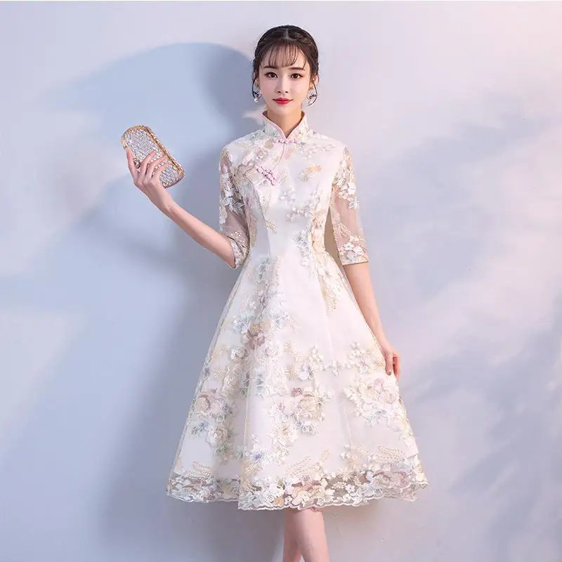 Винтаж китайский Стиль свадебное платье женские кружева Cheongsam Qipao цветы Вечерние вечернее платье Vestidos одежда S M L XL XXL XXXL - Цвет: Style 11 - MYX