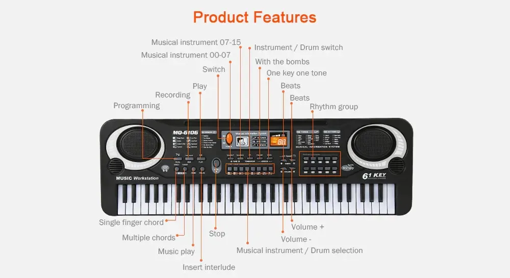 Многофункциональное мини электронное пианино с микрофоном 61 для ключей, игрушек для детей музыкальная клавиатура для инструментов