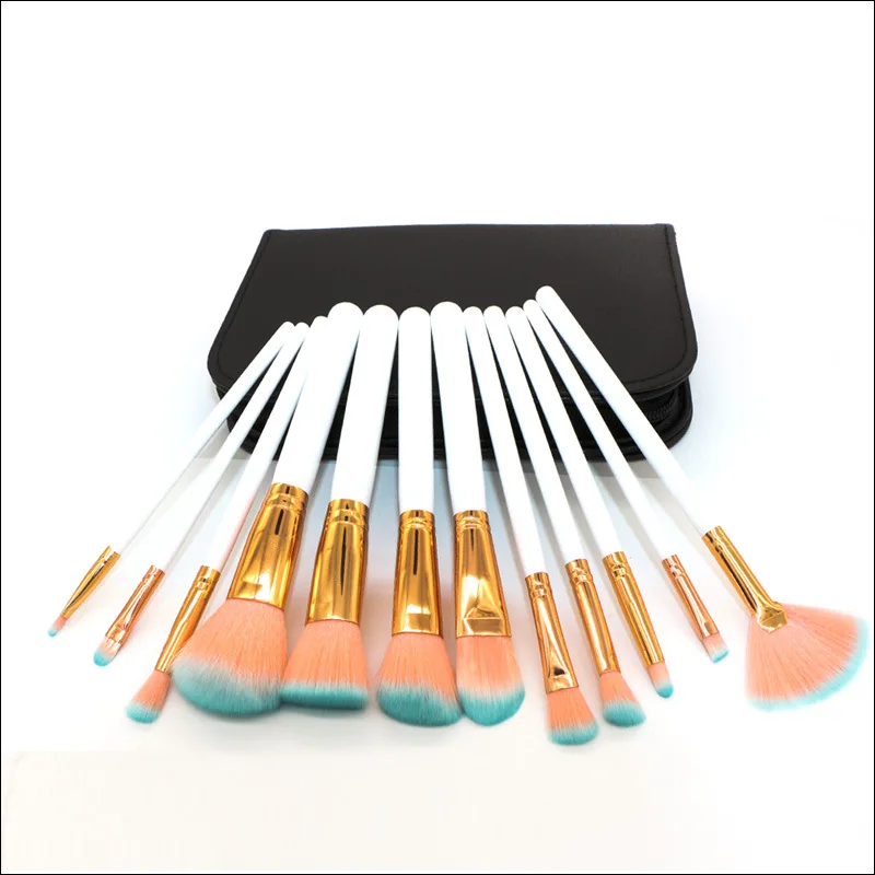 Pro 12pcs Makeup Brushes Set High Quality Wooden Handle With PU