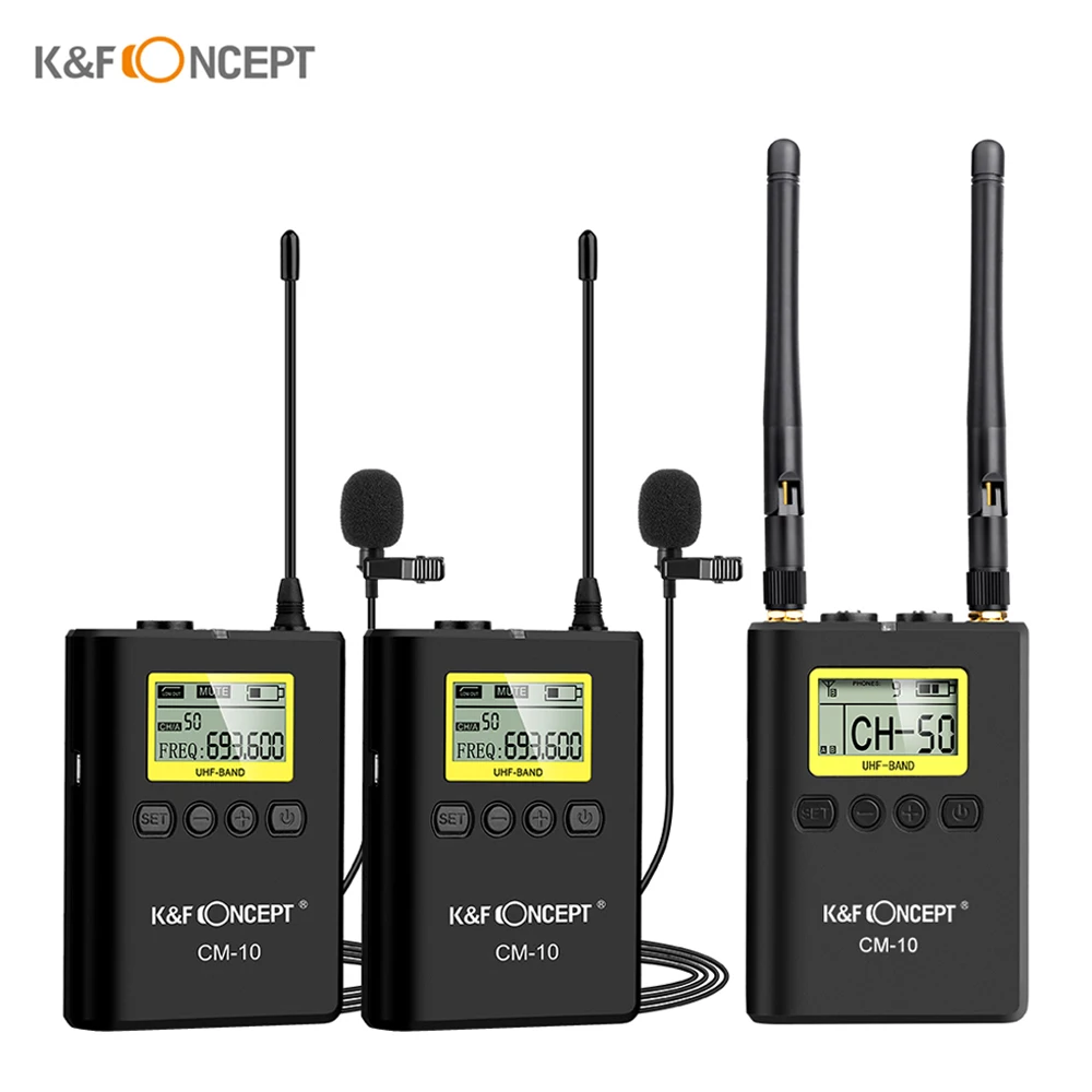 

K&F CONCEPT Wireless Recording Lavalier Lapel Microphone System UHF Dual-Channel Microphone for Canon Nikon Sony DSLR Camera