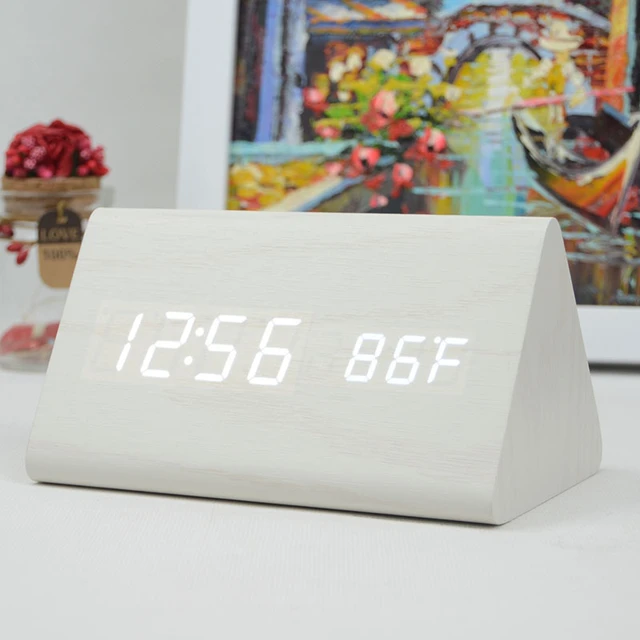 Led Réveil numérique en bois petite horloge de table avec température de  date