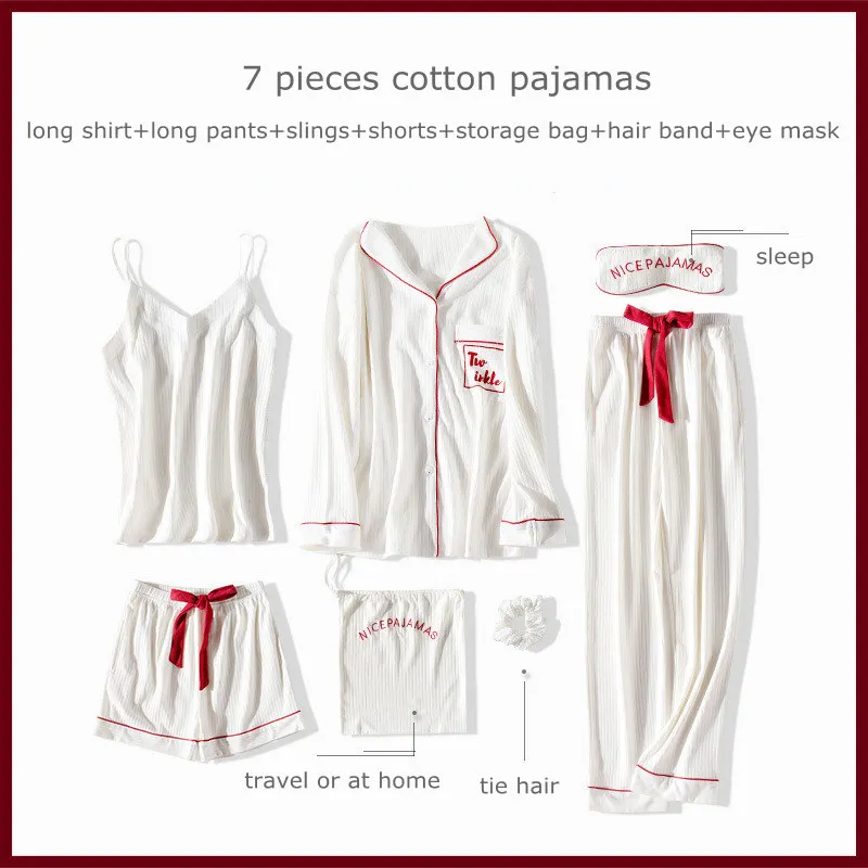 Women's pajamas cotton 7-piece sets pyjamas women's sleepwear sets autumn winter Homewear Long sleeve trousers homewear set Women's pajamas cotton 7-piece sets pyjamas women's sleepwear sets autumn winter Homewear Long sleeve trousers homewear set