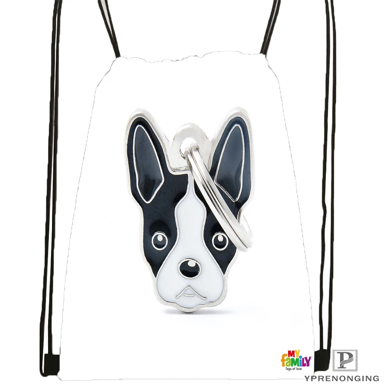 Custom Black White Dog Boston Terrier Drawstring Backpack Bag Cute Daypack Kids Satchel Black Back 31x40cm