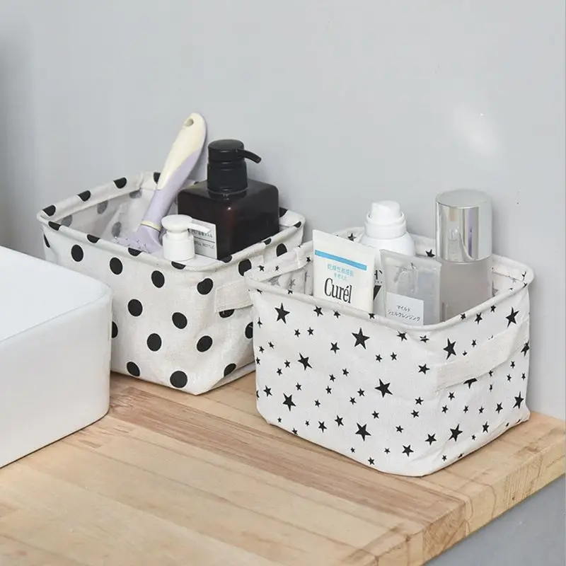 High Quality Cotton Linen Desktop Storage Basket Sundries Storage Box with Handle Desk Makeup Organizer 20.5x13.5x16.5cm S01