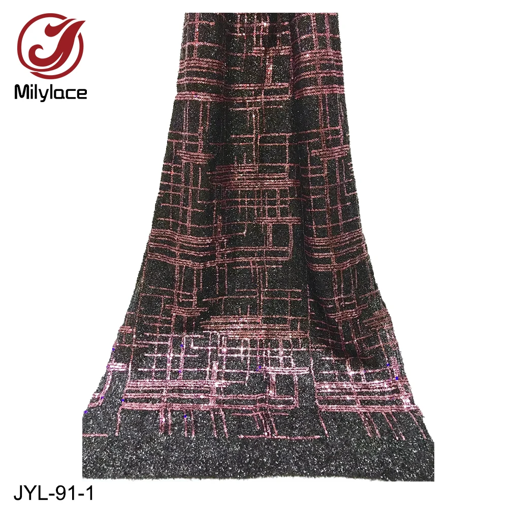 

High Quality African Lace Fabric French Net Embroidery Sequins Tulle Lace Fabric for Nigerian Party Dress JYL-91