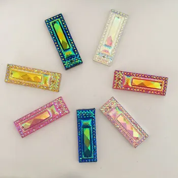 

40PCS AB Resin 8*23mm Rectangle Flatback Peacock Rhinestone Ornaments DIY Wedding appliques 2 hole buttons SD49*2