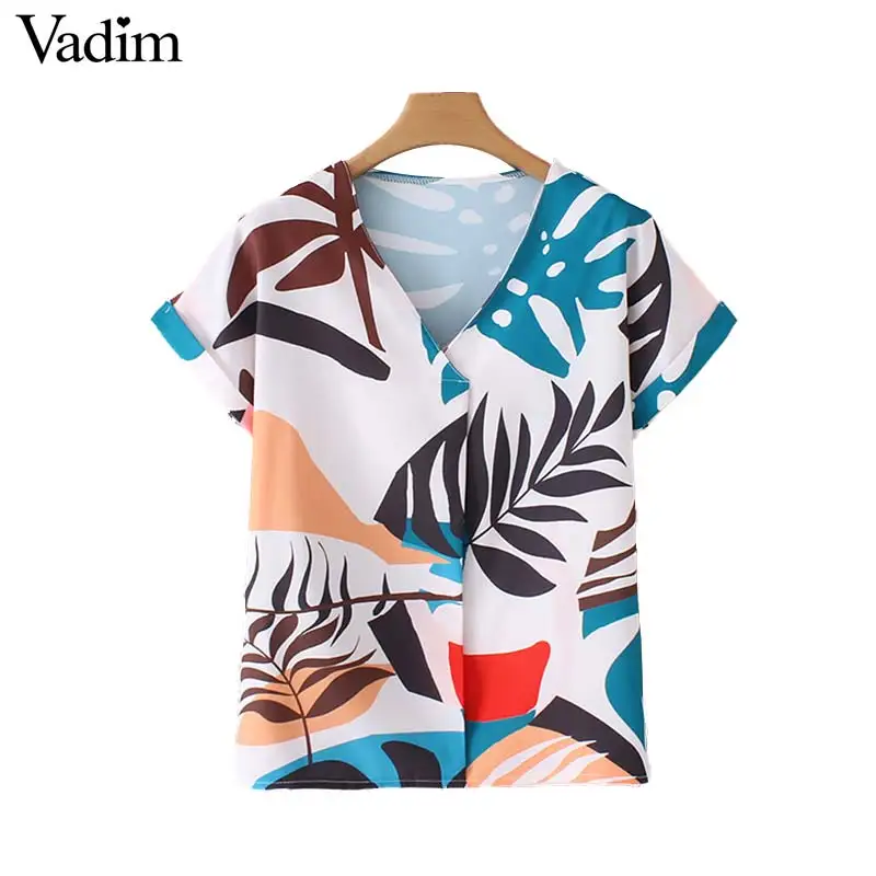 

Vadim women casual V neck floral print blouses short sleeve chic shirts female sweet stylish tops blusas DA344
