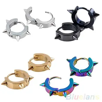

Unisex Titanium Steel Punk Rivet Ear Studs Spike Hoop Huggie Piercing Earrings fashion Gothic Black Stainless Steel Earring