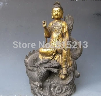 

bi0011843 17 INCH"Tibet Fane Folk classical Old Bronze Gild Kwan-Yin Statue Ride on Dragon