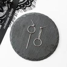 Геометрический круг Асимметричная 925 пробы серебряные серьги ювелирные Pendientes Brincos