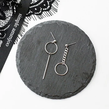 

Geometric Circle Asymmetric 925 Sterling Silver Stud Earrings Jewelry Pendientes Brincos