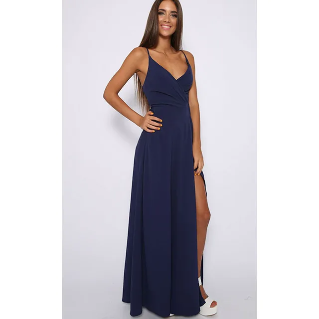 Blue Prom Dress with Straps