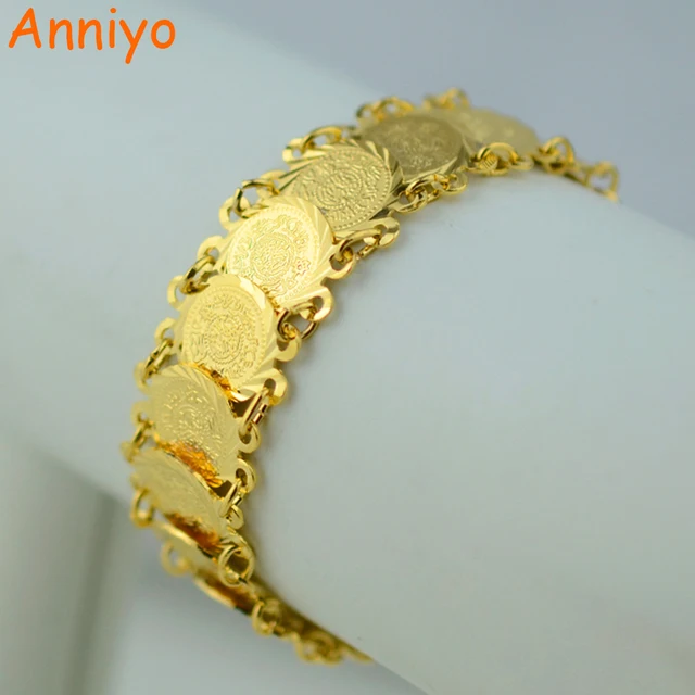 Anniyo 20CM Islam Coin Bracelet Women Gold Color Bangles Wholesale