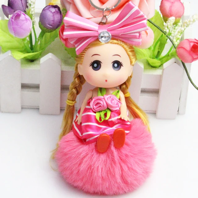 10 PCS A Set Fur Pompom Keychain Barbie Princess Car Keyring Barbie