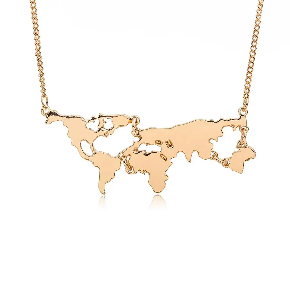 

Wholesale Gold Silver Black 3 Color Globe World Map Pendant Necklace Personality Teacher Student Gifts Earth women men Jewelry