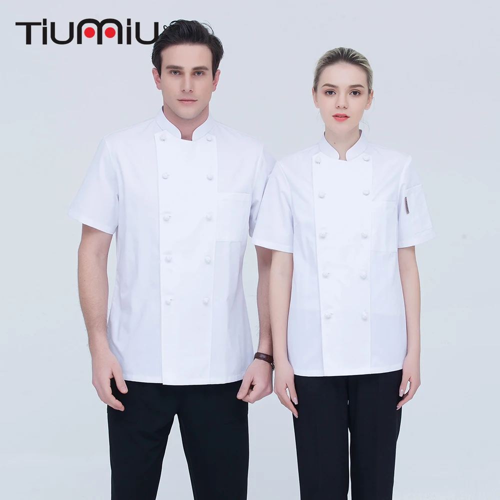 

White New M-4XL Wholesale Women Men Short-sleeve Double Breasted Kitchen Work Wear Chef Jacket Catering Restaurant Baker Uniform