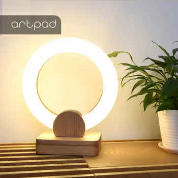 

Modern Bedside Table Lamp Circle Acrylic Desktop Decoration Led Minimalist Solid Wood Stand Table Night Lamp for Office Bedroom