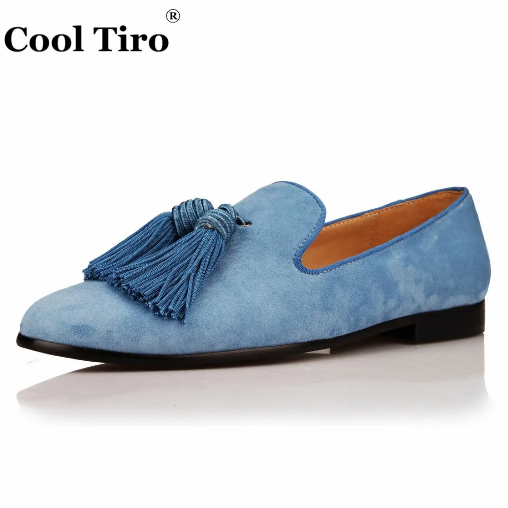 Cool Tiro/небесно-голубые замшевые лоферы; мужские мокасины; шлепанцы с кисточками; Мужские модельные туфли для торжеств и выпускного; Повседневная обувь из натуральной кожи