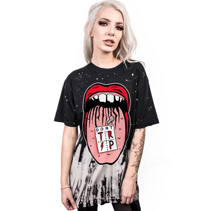 Women's Streetwear Big Mouth Digital Printing T-Shirt Fashional Quick-drying Short Sleeve Loose Milk Silk Tops | Женская одежда