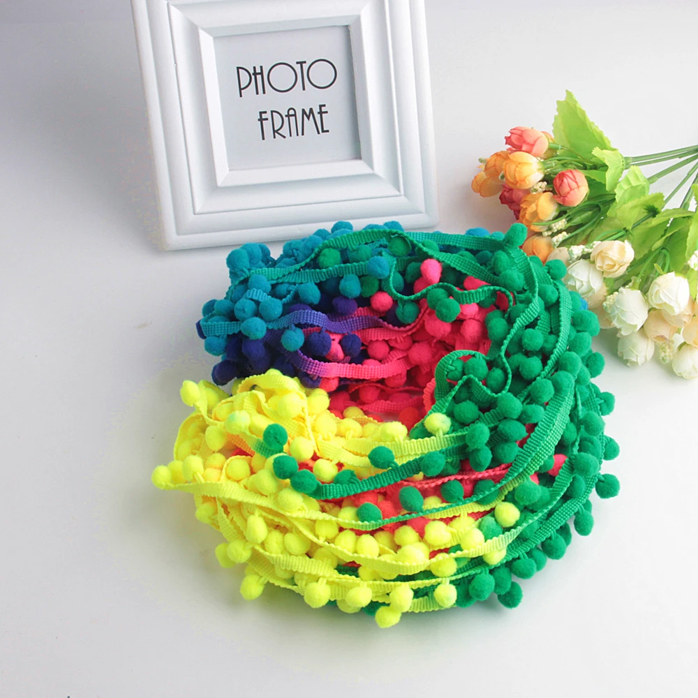 

Lace Rainbow Pom Pom Tassel Pompom Trim Balls Fringe Ribbon Apparel Fabric DIY Craft Sewing Supplies 5 Yards